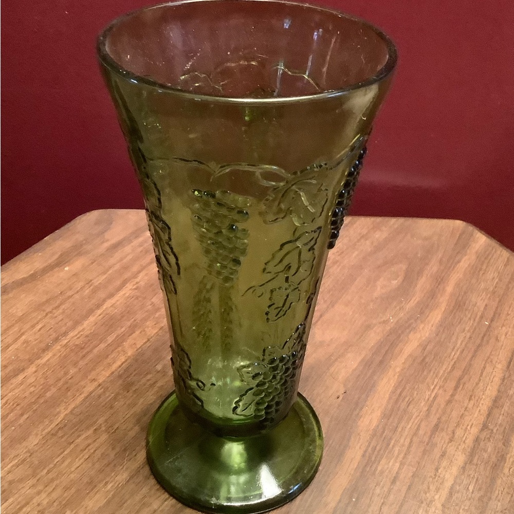 Vintage green footed glass vase 1960s